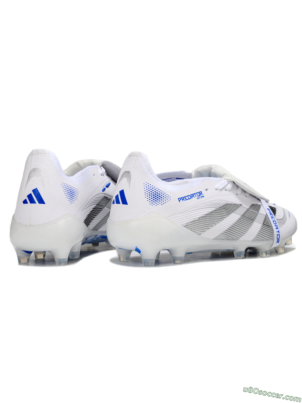 Adidas Predator 25 Foldover Tongue FG Firm Ground Soccer Cleats - White/Silver/Blue 6