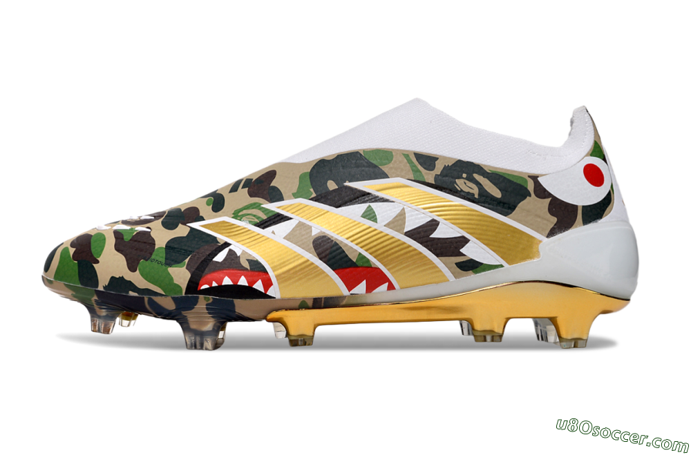 Adidas Predator 25 Elite Laceless FG Firm Ground Soccer Cleats - Camo/White/Gold 2