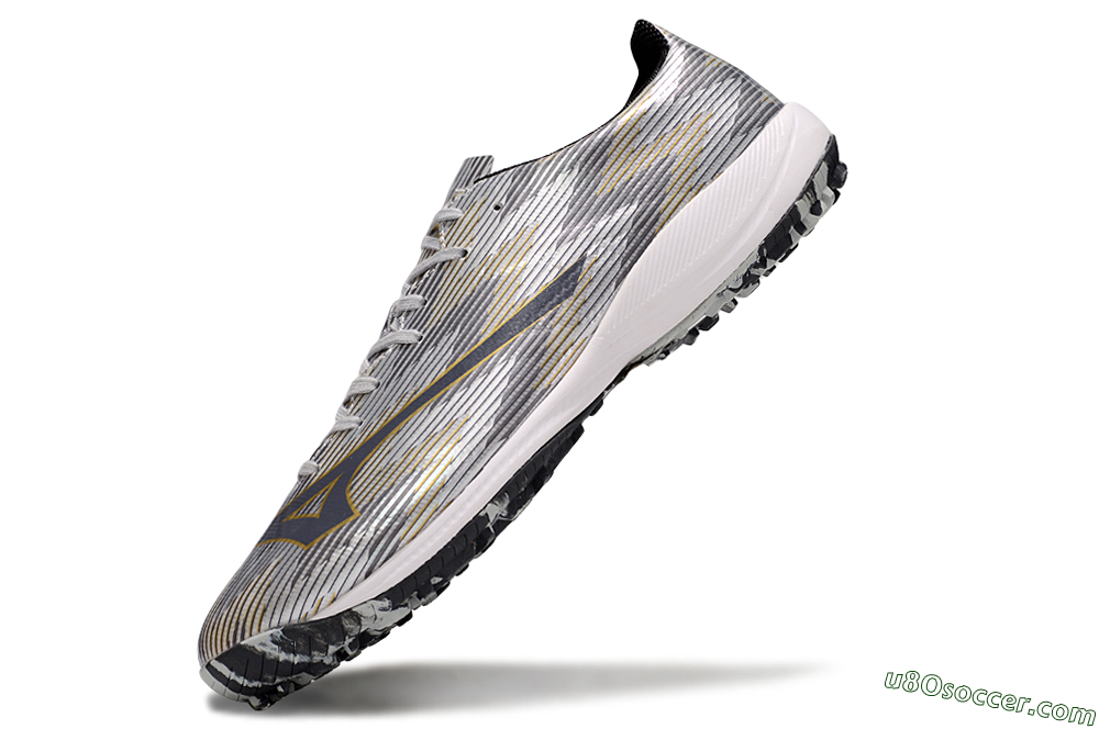 Mizuno Alpha Beta TF Artificial Turf Soccer Shoes - Silver/Grey/Gold 5