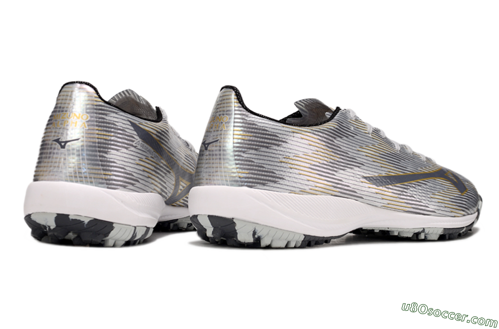 Mizuno Alpha Beta TF Artificial Turf Soccer Shoes - Silver/Grey/Gold 6