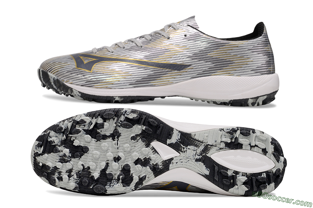 Mizuno Alpha Beta TF Artificial Turf Soccer Shoes - Silver/Grey/Gold 0