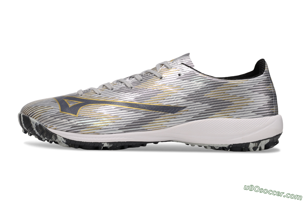 Mizuno Alpha Beta TF Artificial Turf Soccer Shoes - Silver/Grey/Gold 2