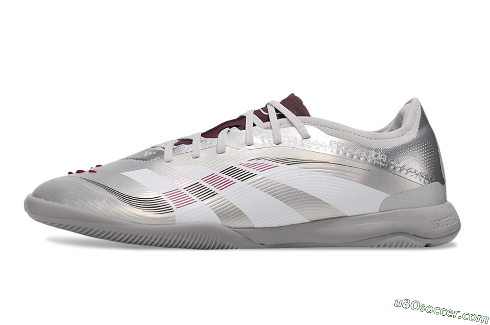 Adidas Predator 25 Elite IC Indoor & Futsal Soccer Shoes - Silver/White/Red 2
