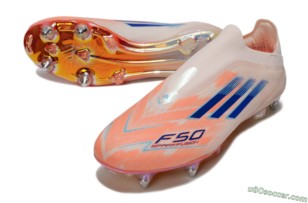Adidas F50 Elite Laceless SG Soft Ground Soccer Cleats - Pink/Blue/Gold 3