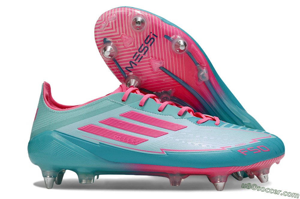 Messi x Adidas F50 Elite SG Soft Ground Soccer Cleats - Jade/Pink 1