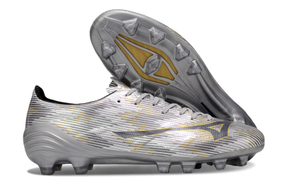 Mizuno Alpha Beta FG Firm Ground Soccer Cleats - Silver/Grey/Gold