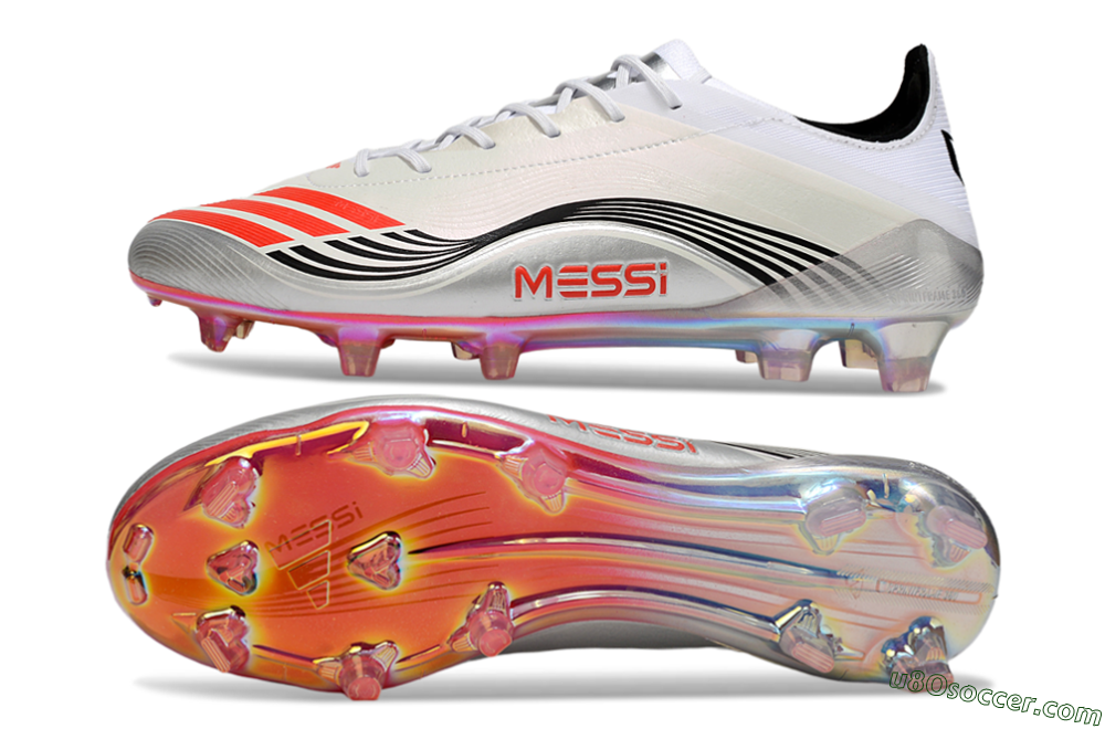 Messi x Adidas F50 Elite FG Firm Ground Soccer Cleats - Silver/Red/Black 0