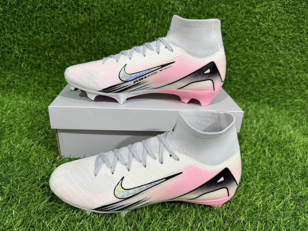 Nike Air Zoom Mercurial Superfly 10 Elite FG Firm Ground Soccer Cleats - White/Pink/Silver 8