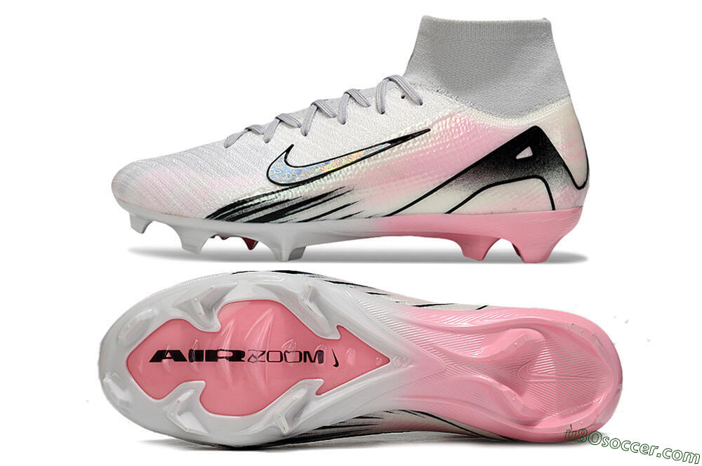 Nike Air Zoom Mercurial Superfly 10 Elite FG Firm Ground Soccer Cleats - White/Pink/Silver 0