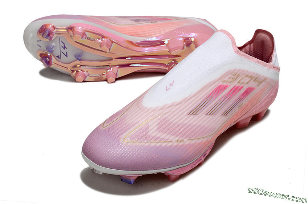 Adidas F50+ Elite Laceless FG Firm Ground Soccer Cleats - Pink/White/Gold 3
