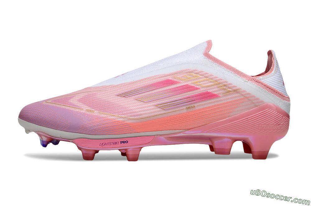 Adidas F50+ Elite Laceless FG Firm Ground Soccer Cleats - Pink/White/Gold 2