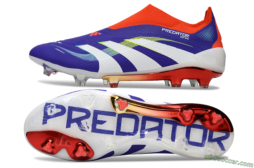 Adidas Predator 25 Elite Laceless FG Firm Ground Soccer Cleats - Blue/White/Red 0