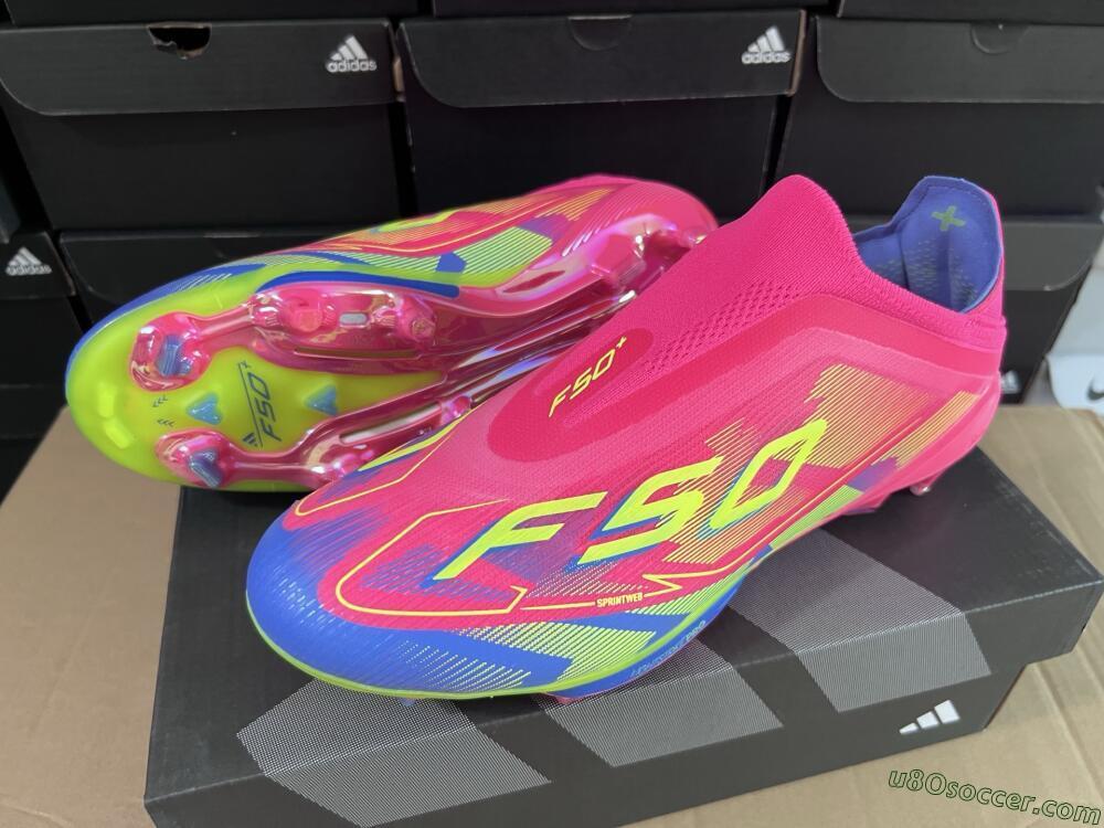 Adidas F50+ Elite Laceless FG Firm Ground Soccer Cleats - Red/Yellow/Blue