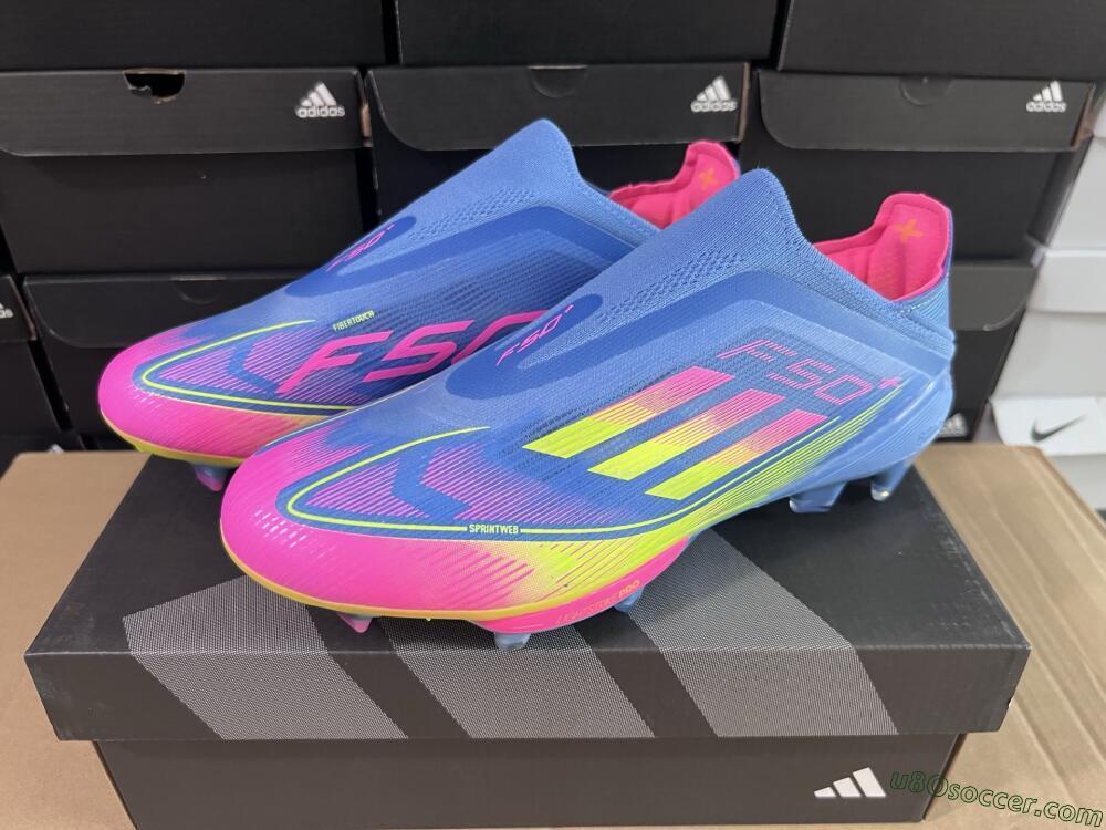 Adidas F50+ Elite Laceless FG Firm Ground Soccer Cleats - Blue/Yellow/Pink