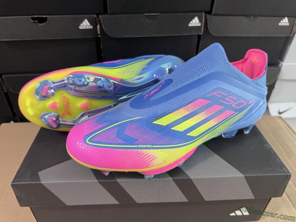 Adidas F50+ Elite Laceless FG Firm Ground Soccer Cleats - Blue/Yellow/Pink