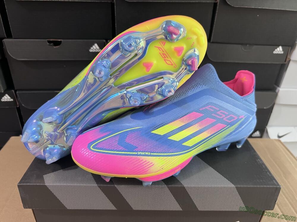 Adidas F50+ Elite Laceless FG Firm Ground Soccer Cleats - Blue/Yellow/Pink