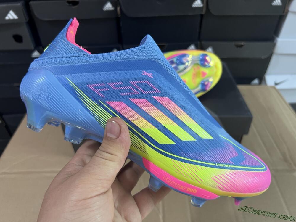 Adidas F50+ Elite Laceless FG Firm Ground Soccer Cleats - Blue/Yellow/Pink