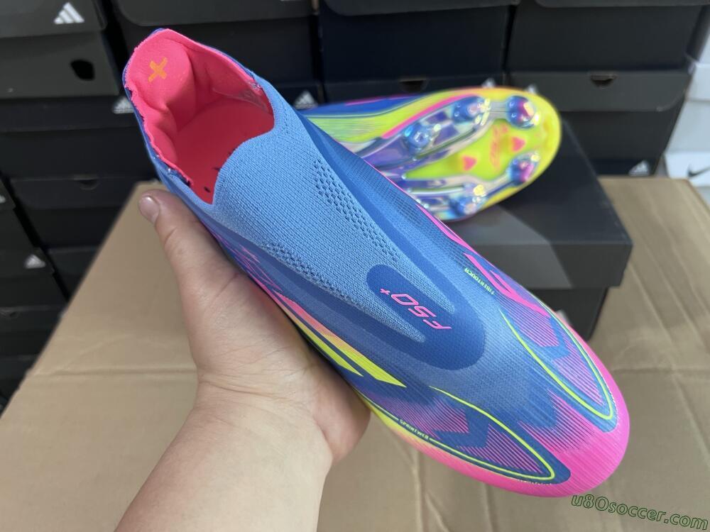 Adidas F50+ Elite Laceless FG Firm Ground Soccer Cleats - Blue/Yellow/Pink