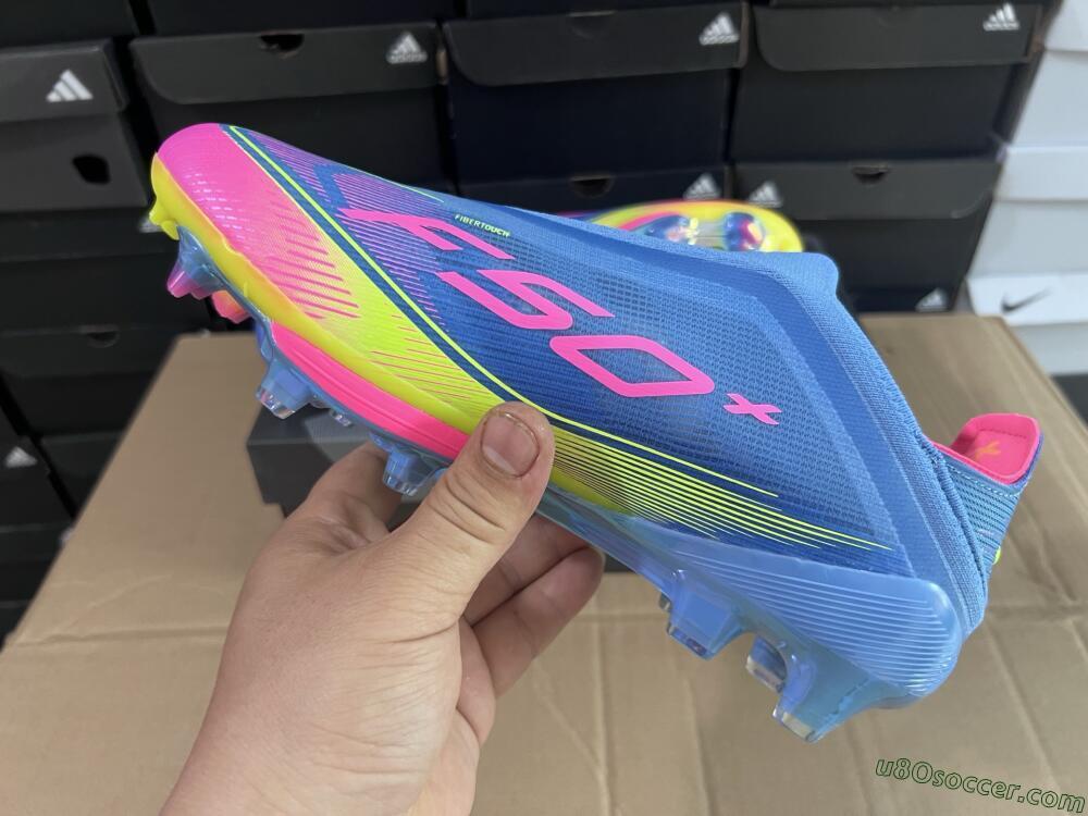 Adidas F50+ Elite Laceless FG Firm Ground Soccer Cleats - Blue/Yellow/Pink