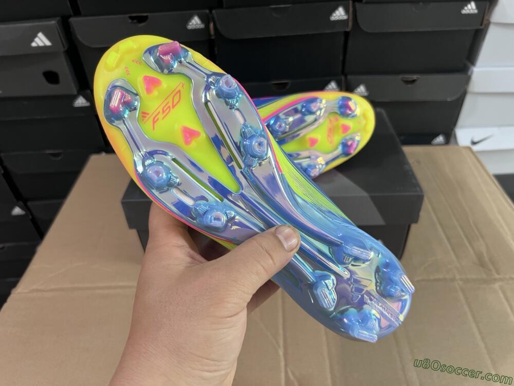 Adidas F50+ Elite Laceless FG Firm Ground Soccer Cleats - Blue/Yellow/Pink