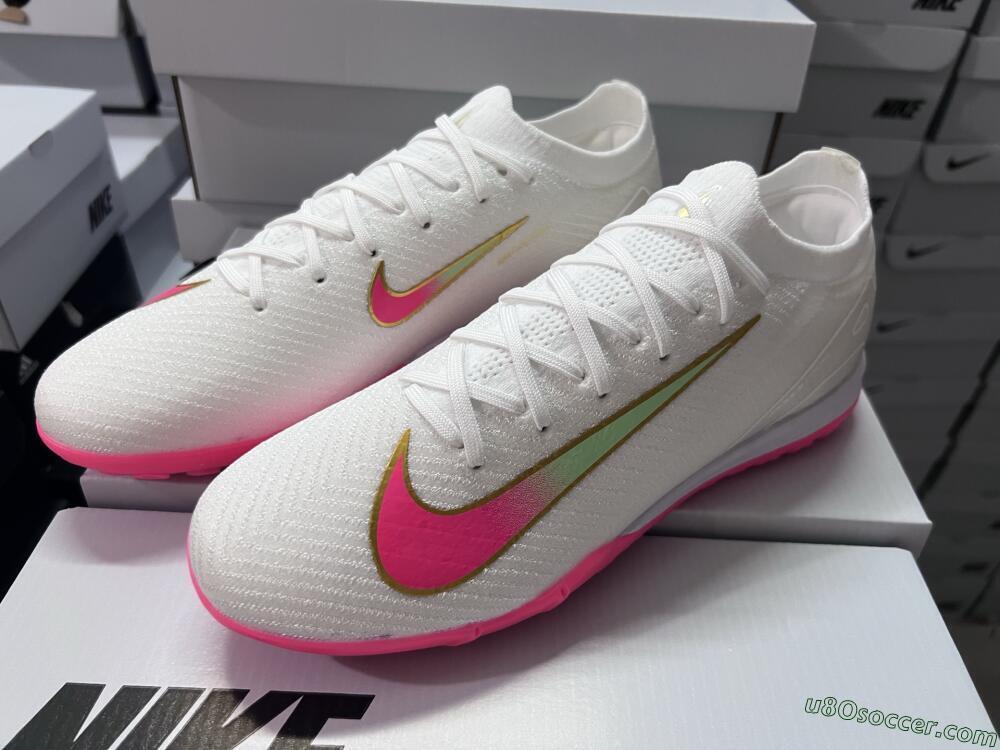 Nike Air Zoom Mercurial Vapor 16 Elite TF Artificial Turf Soccer Shoes - White/Pink/Gold
