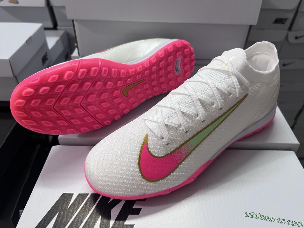 Nike Air Zoom Mercurial Vapor 16 Elite TF Artificial Turf Soccer Shoes - White/Pink/Gold