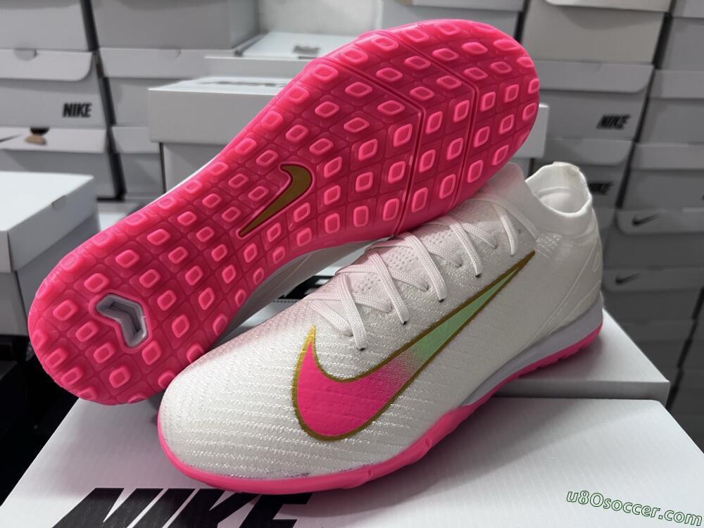 Nike Air Zoom Mercurial Vapor 16 Elite TF Artificial Turf Soccer Shoes - White/Pink/Gold