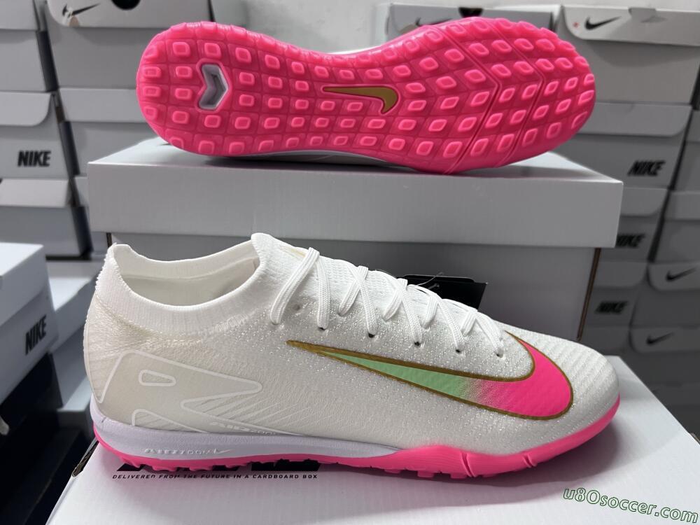 Nike Air Zoom Mercurial Vapor 16 Elite TF Artificial Turf Soccer Shoes - White/Pink/Gold
