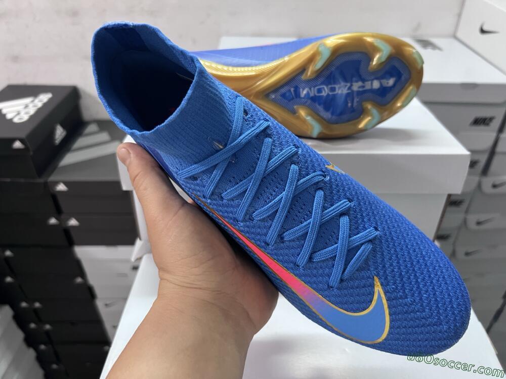 Nike Air Zoom Mercurial Superfly 10 Elite FG Firm Ground Soccer Cleats - Blue/Gold/Pink