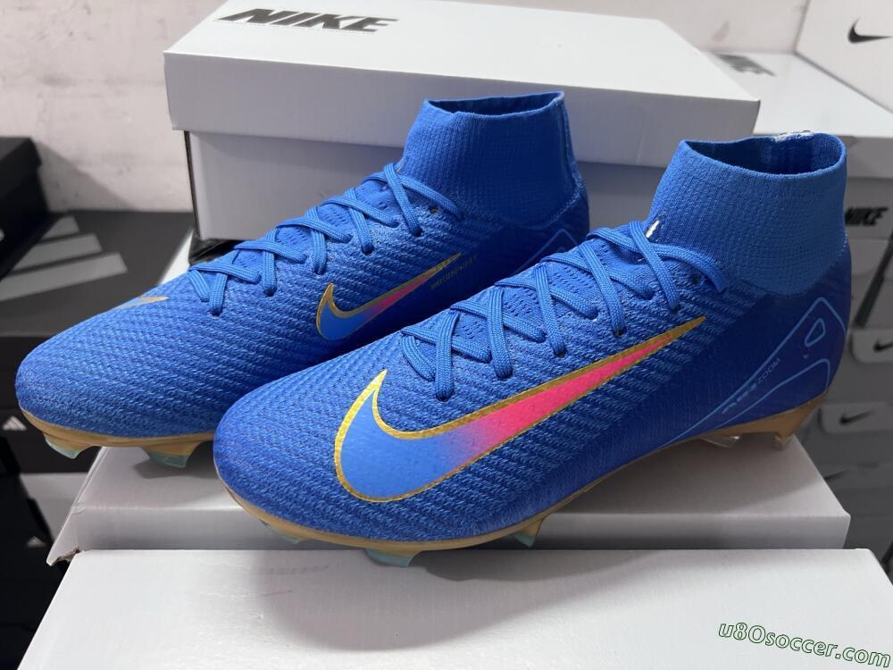 Nike Air Zoom Mercurial Superfly 10 Elite FG Firm Ground Soccer Cleats - Blue/Gold/Pink