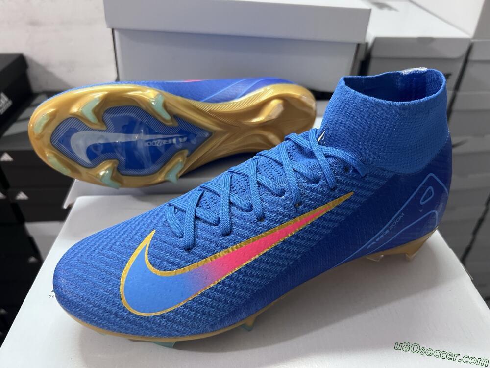 Nike Air Zoom Mercurial Superfly 10 Elite FG Firm Ground Soccer Cleats - Blue/Gold/Pink