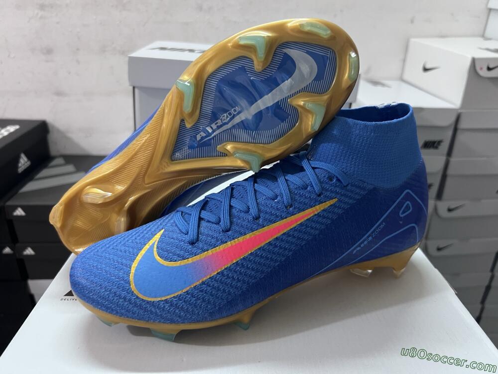 Nike Air Zoom Mercurial Superfly 10 Elite FG Firm Ground Soccer Cleats - Blue/Gold/Pink