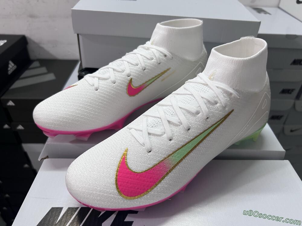 Nike Air Zoom Mercurial Superfly 10 Elite FG Firm Ground Soccer Cleats - White/Red/Gold