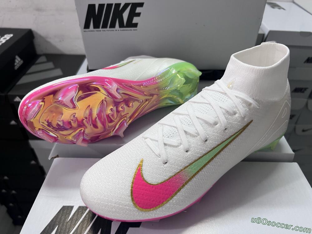 Nike Air Zoom Mercurial Superfly 10 Elite FG Firm Ground Soccer Cleats - White/Red/Gold