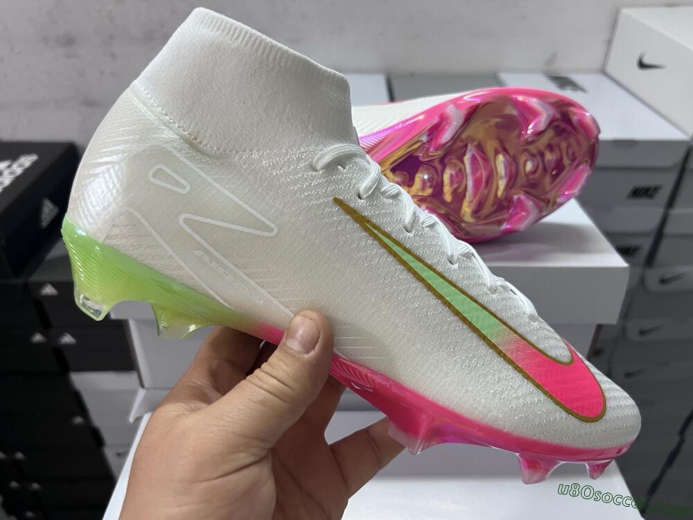 Nike Air Zoom Mercurial Superfly 10 Elite FG Firm Ground Soccer Cleats - White/Red/Gold