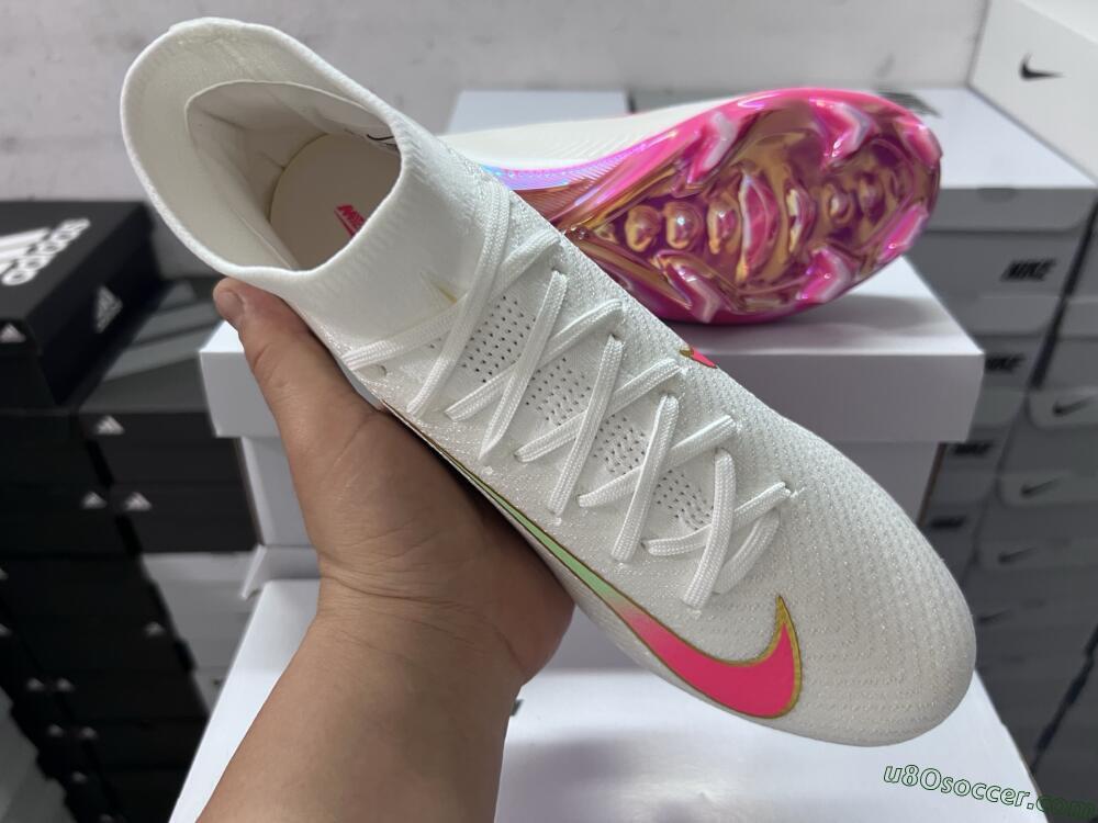 Nike Air Zoom Mercurial Superfly 10 Elite FG Firm Ground Soccer Cleats - White/Red/Gold