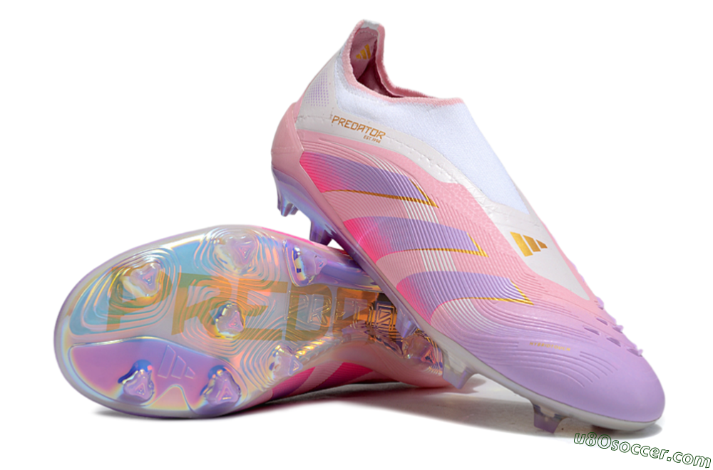 Adidas Predator 25 Elite Laceless FG Firm Ground Soccer Cleats - Pink/Purple/Gold 3