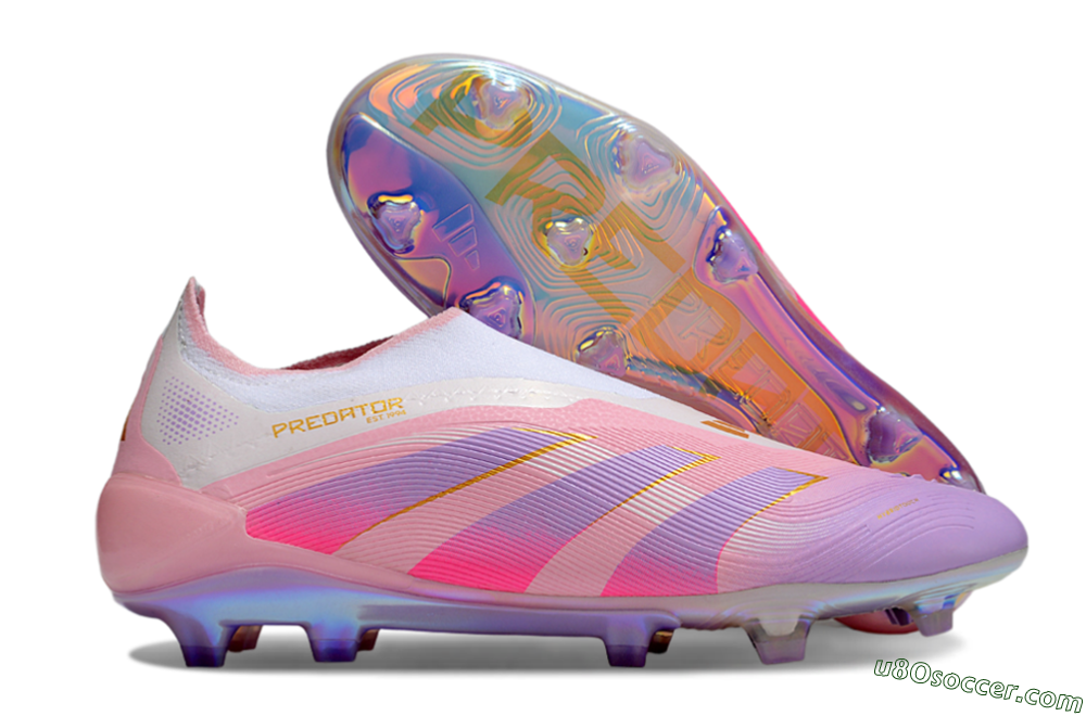 Adidas Predator 25 Elite Laceless FG Firm Ground Soccer Cleats - Pink/Purple/Gold 1