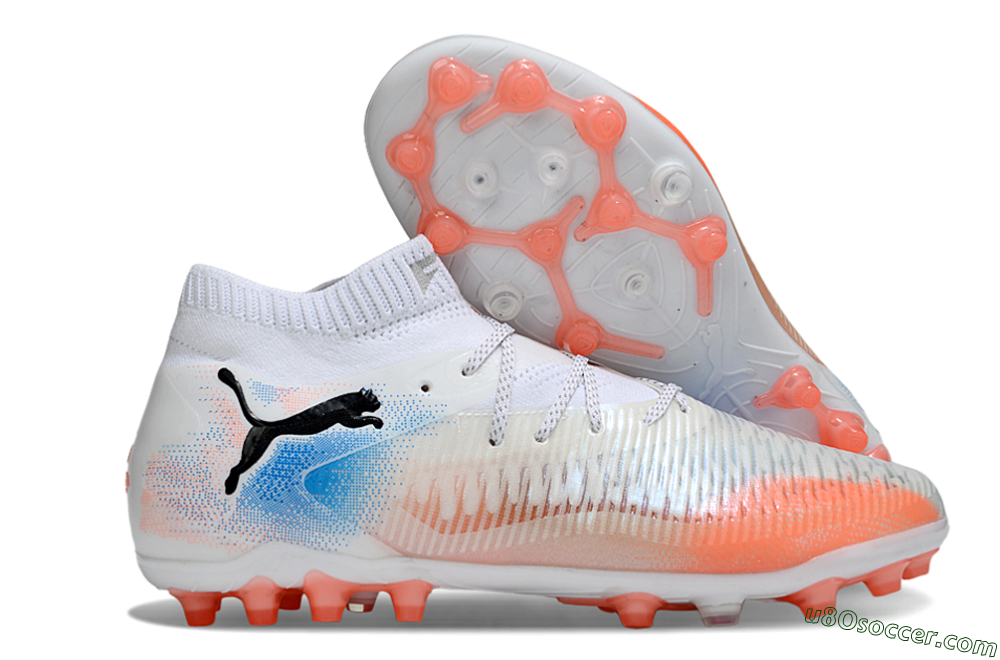 Puma Future 8 Ultimate MG Multi Ground Soccer Cleats - White/Red/Blue 1