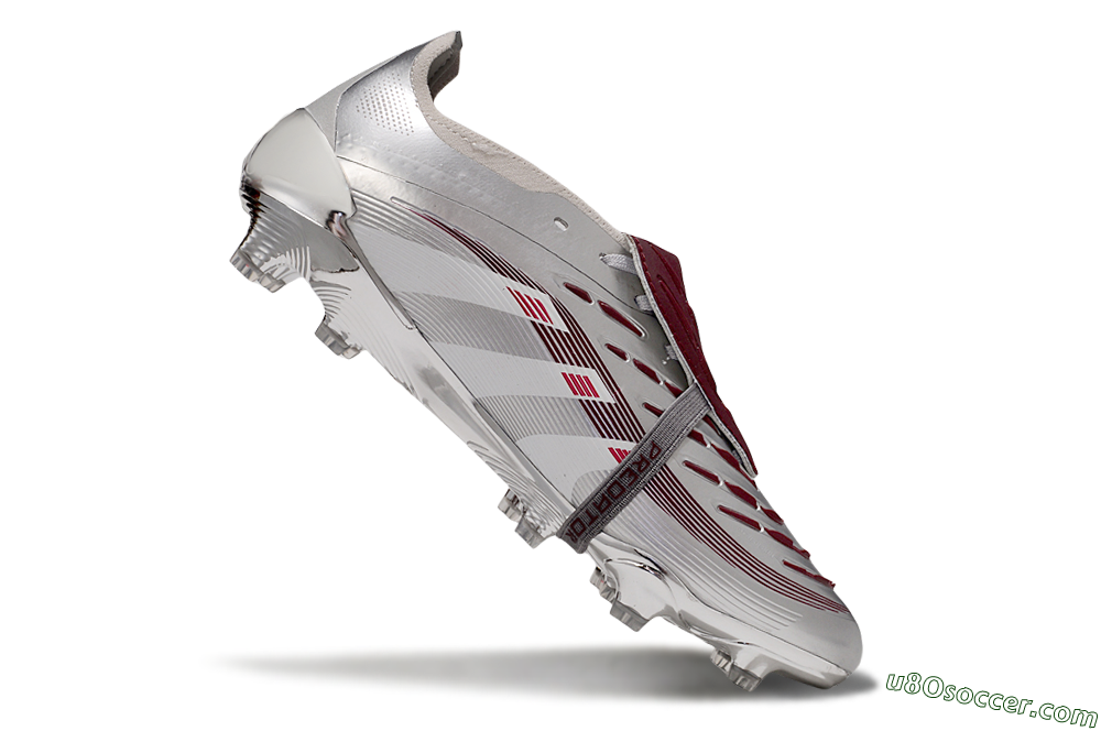 Adidas Predator 25 Elite Foldover Tongue FG Firm Ground Soccer Cleats - Silver/Red/White 5