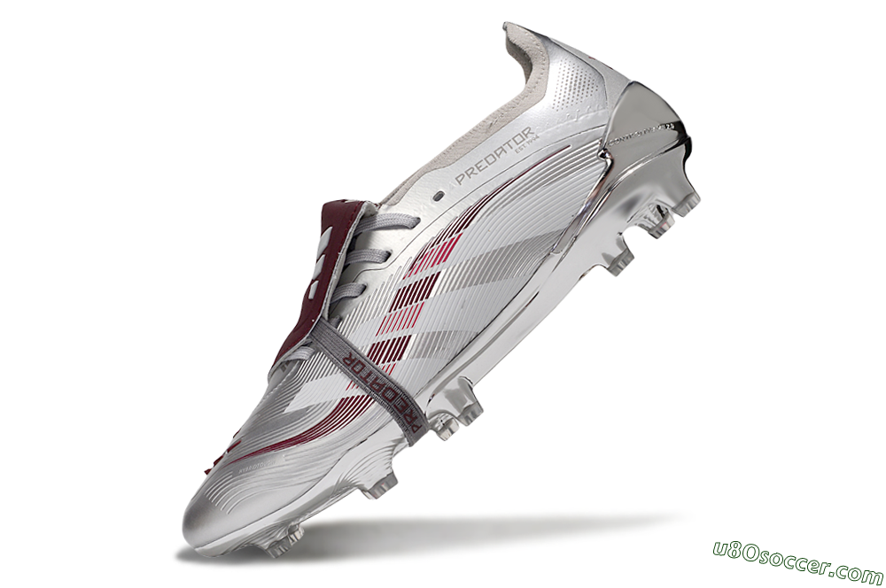 Adidas Predator 25 Elite Foldover Tongue FG Firm Ground Soccer Cleats - Silver/Red/White 6