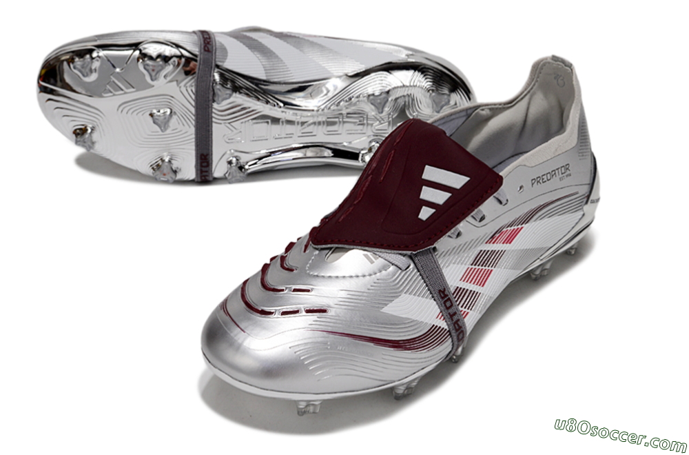 Adidas Predator 25 Elite Foldover Tongue FG Firm Ground Soccer Cleats - Silver/Red/White 3