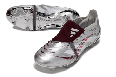 Adidas Predator 25 Elite Foldover Tongue FG Firm Ground Soccer Cleats - Silver/Red/White