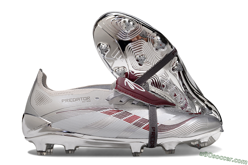 Adidas Predator 25 Elite Foldover Tongue FG Firm Ground Soccer Cleats - Silver/Red/White 1