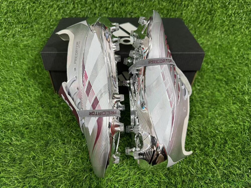 Adidas Predator 25 Elite Foldover Tongue FG Firm Ground Soccer Cleats - Silver/Red/White