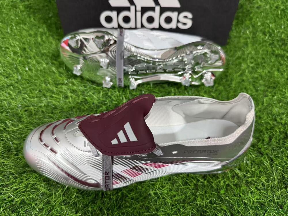 Adidas Predator 25 Elite Foldover Tongue FG Firm Ground Soccer Cleats - Silver/Red/White