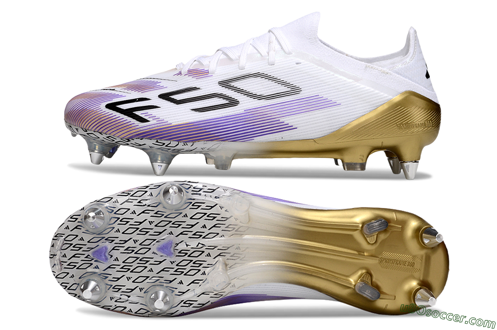 Adidas F50 Elite SG Soft Ground Soccer Cleats - White/Purple/Black 0