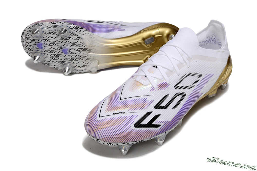 Adidas F50 Elite SG Soft Ground Soccer Cleats - White/Purple/Black 3