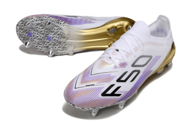Adidas F50 Elite SG Soft Ground Soccer Cleats - White/Purple/Black