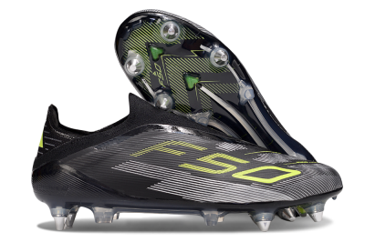 Adidas F50 Elite Laceless SG Soft Ground Soccer Cleats - Black/Yellow/Silver